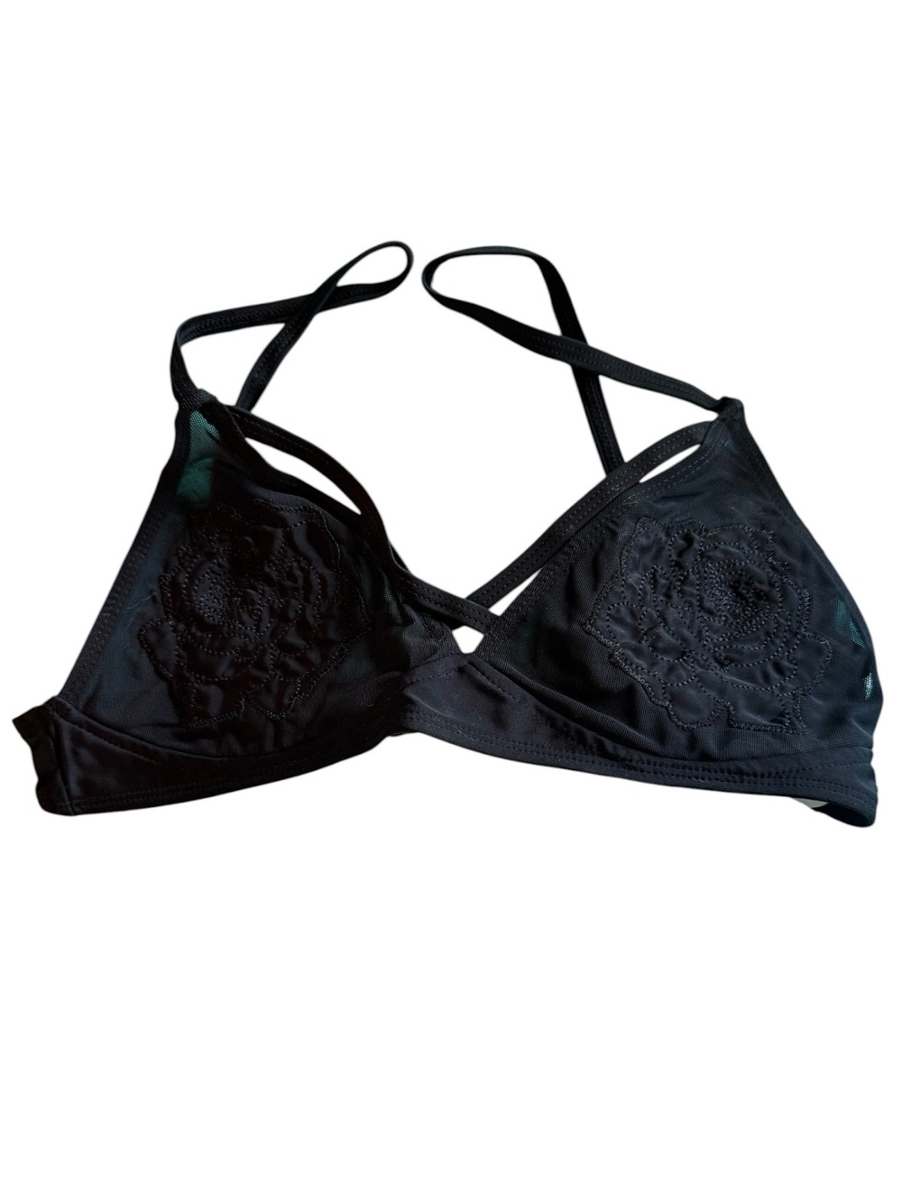 Motel Rocks Day Dream Black Lace-Embroidered Strappy Bikini Top NWT